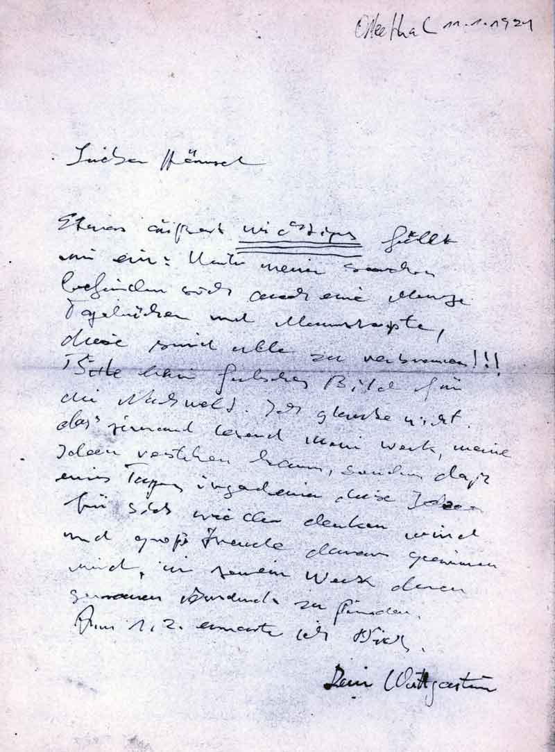 Kryptische Konzepte: Carl Peter, Ausstellung In camera, Wittgenstein-Brief