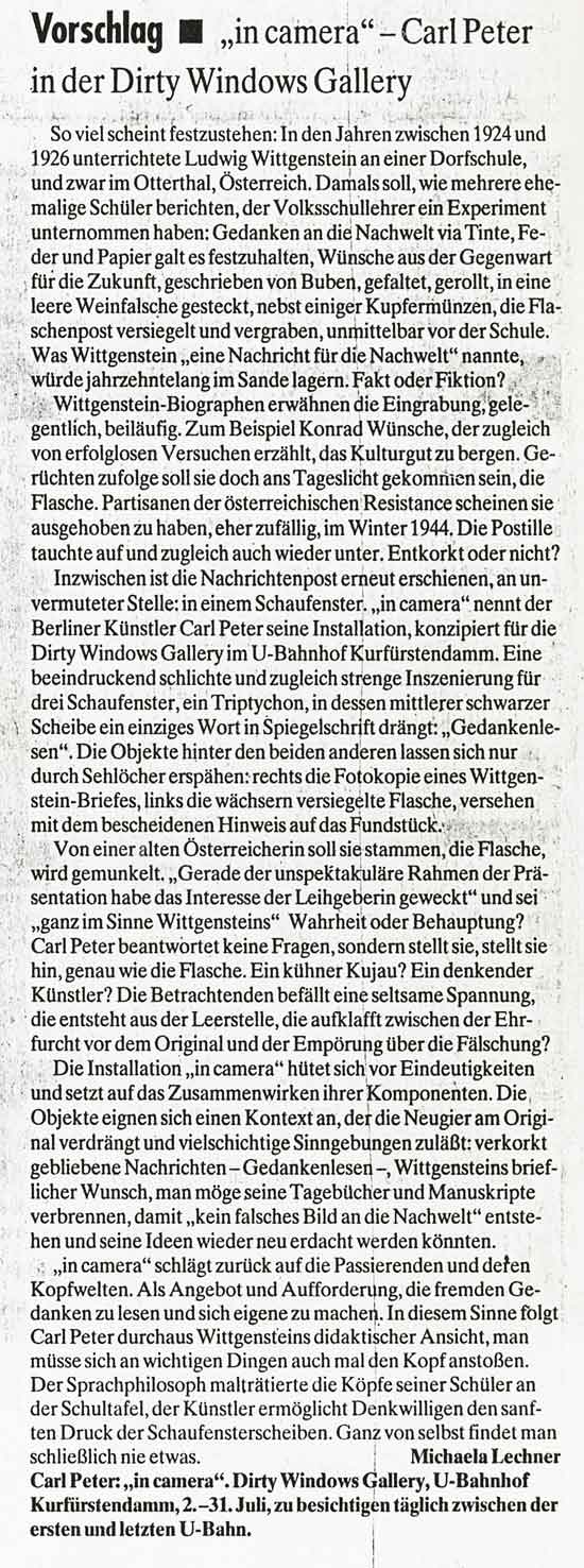 Kryptische Konzepte: Carl Peter, Ausstellung In camera, taz-Kritik